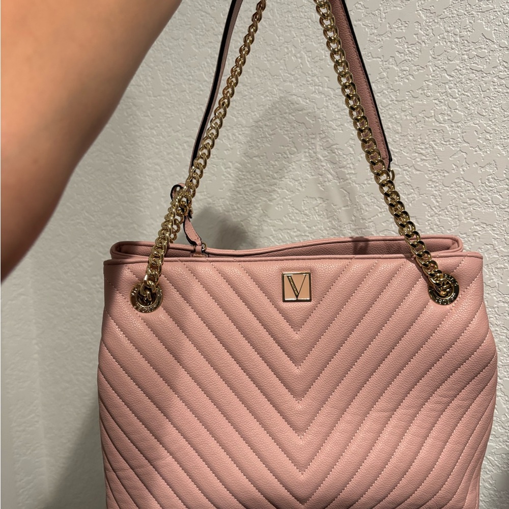 Pink Quilted Shoulder Bag with Gold Chain